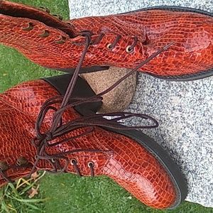 🥾90s BOOTS DeadStock DINGO Leather Shiny Burnt Orange Reptilian  Boots Sz 6M